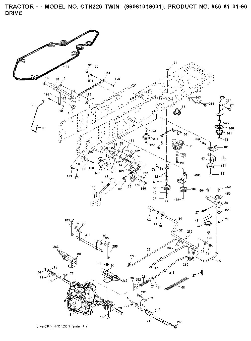 Drive Diagram and Parts List for CTH220TWIN (96061019001)(2007-05) Husqvarna Lawn Tractor