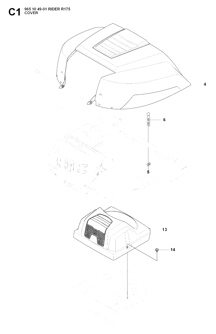 Hood Diagram and Parts List for R175 (965104901)(2007-01) Husqvarna Lawn Tractor