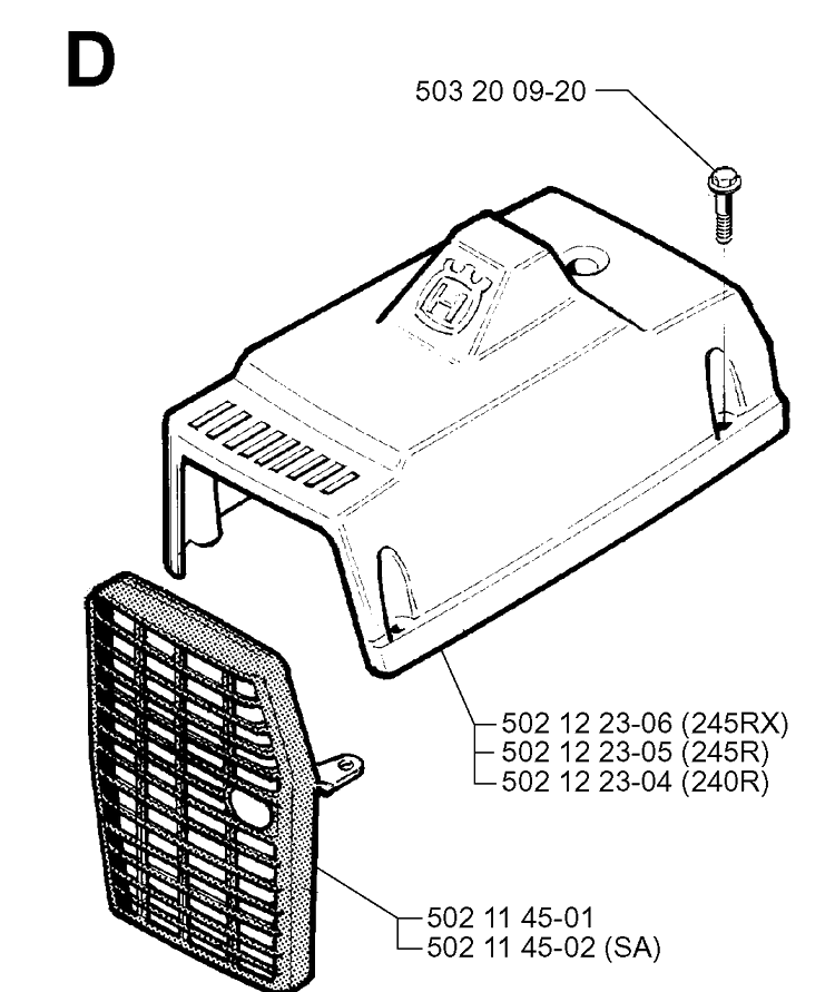 Cylinder Cover Diagram and Parts List for 245R 19962200001-19984000000 Husqvarna Brush Cutter