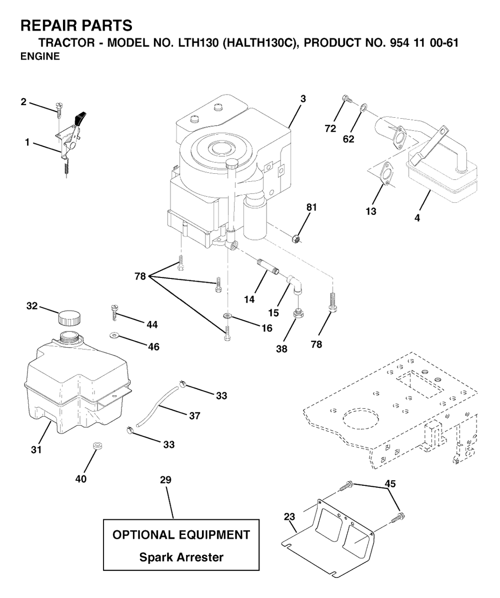 Engine Diagram and Parts List for LTH130 (954110061-C)(2003-01) Husqvarna Lawn Tractor
