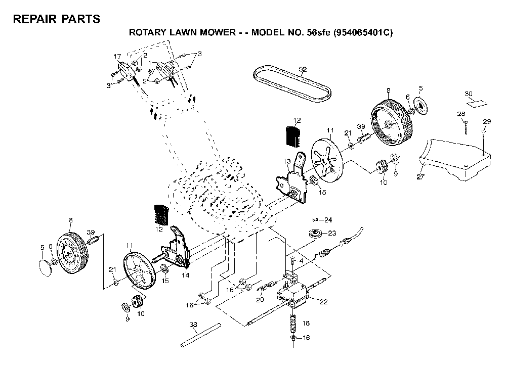 Repair Parts Diagram and Parts List for 56SFE (954065401C)(1995-04) Husqvarna Lawn Mower