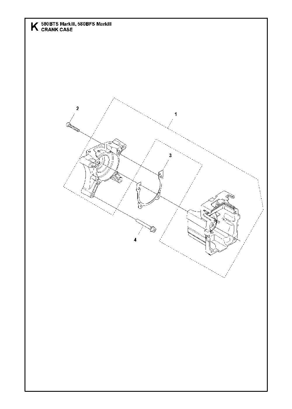 Crankcase Diagram and Parts List for 580BFSMARKIII 580BTS Mark III Husqvarna Leaf Blower / Vacuum