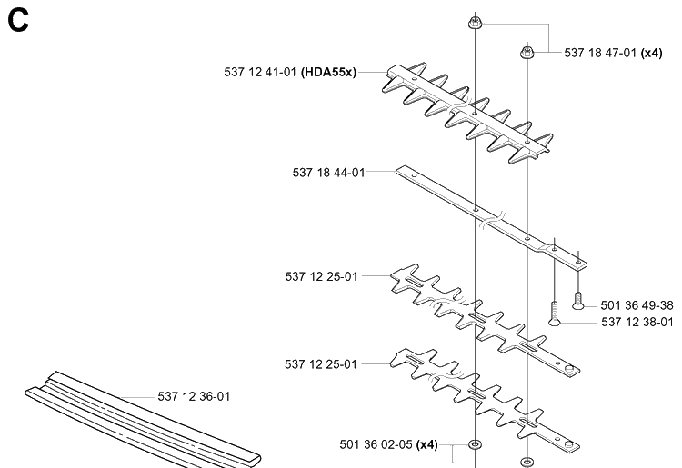 Cutting Equipment Diagram and Parts List for 325HA850 20040100001-20050600000 Husqvarna Hedge Trimmer