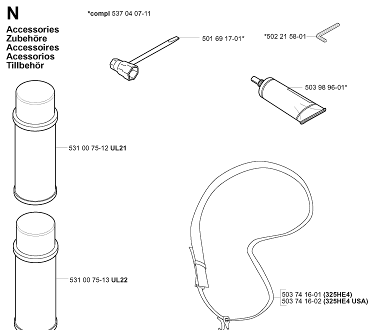 Accessories Diagram and Parts List for 325HDA55 (X-SERIES)(20010100001-20011800000) Husqvarna Hedge Trimmer