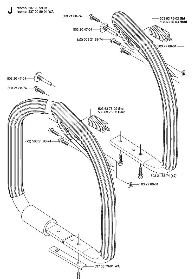 Handle Diagram and Parts List for 575XP 20070100001-Current Husqvarna Chainsaw