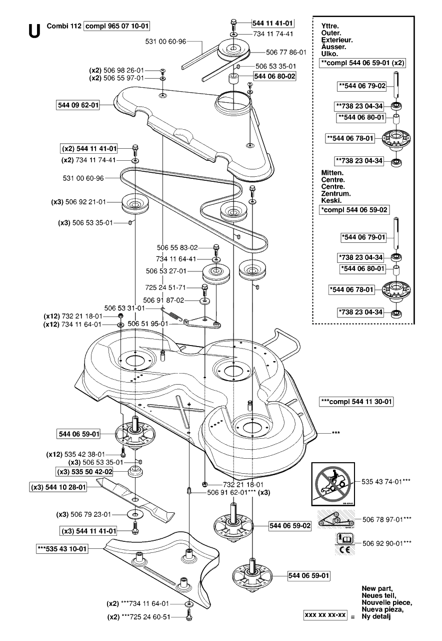 44-Inch/112cm Cutting Deck Diagram and Parts List for R16 (953521401)(2006-01) Husqvarna Lawn Tractor