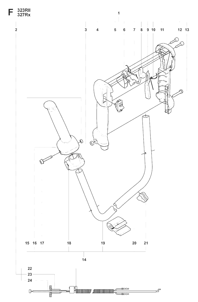 Throttle Controls Diagram and Parts List for 327LX 20080900001 - 20090100000 Husqvarna Trimmer