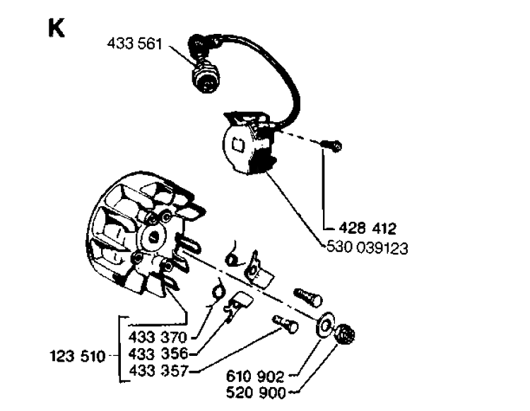 Ignition System Diagram and Parts List for 35 19900100001-19902200000 Husqvarna Chainsaw