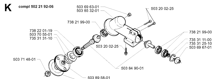 Bevel Gear Diagram and Parts List for 225E 1997-02 Husqvarna Trimmer