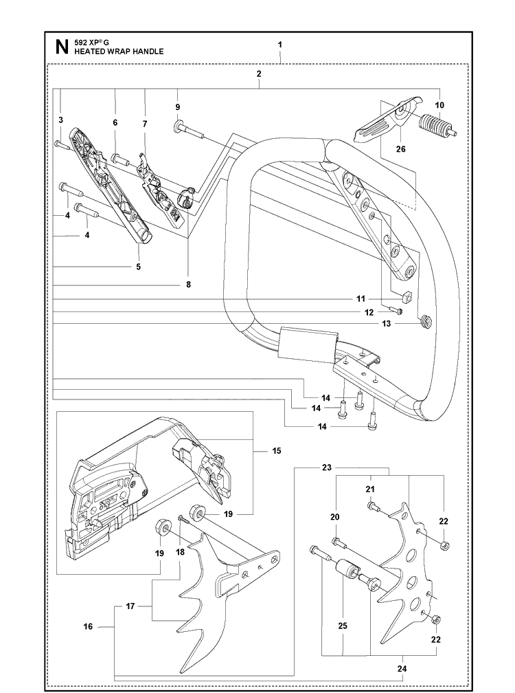 Heated Wrap Handle Diagram and Parts List for 592XP 592 XP-G Husqvarna Chainsaw