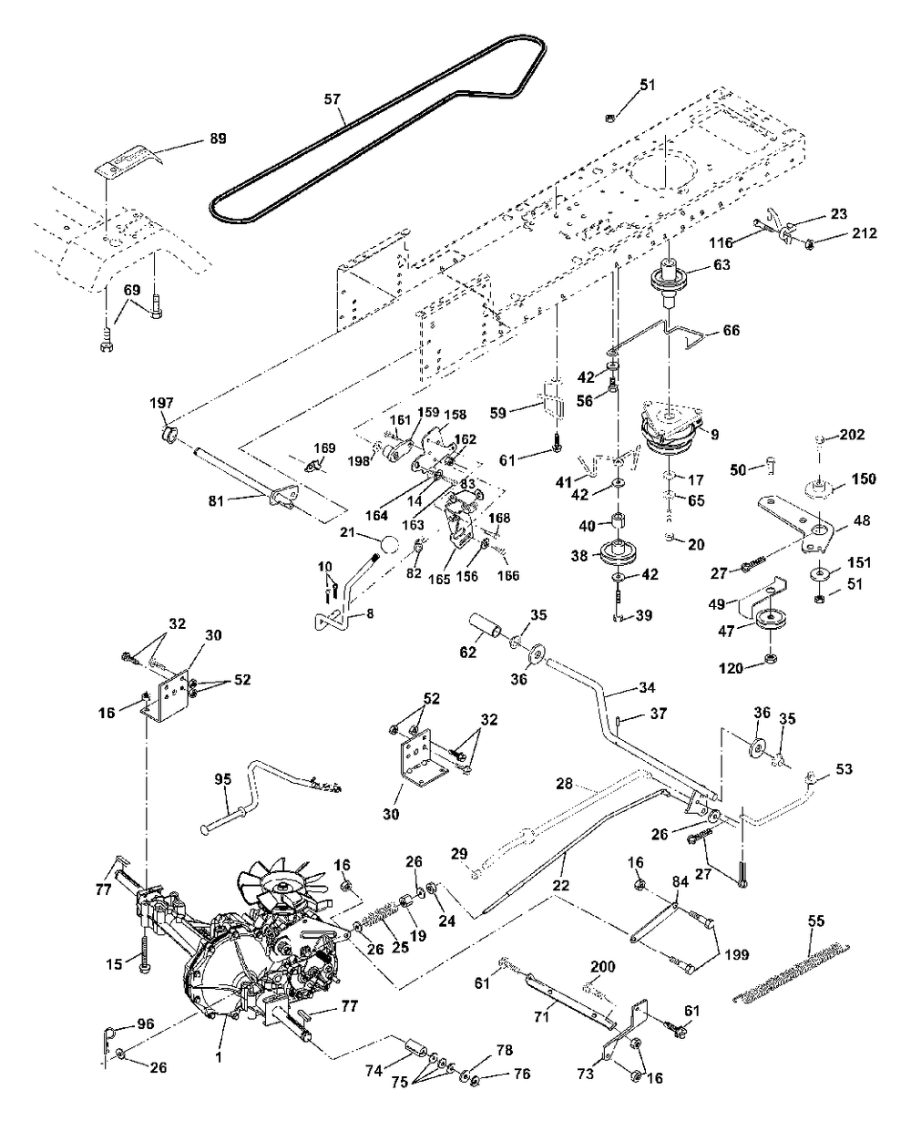 Drive Diagram and Parts List for YTH2048 (954567086-A)(2001-02) Husqvarna Lawn Tractor