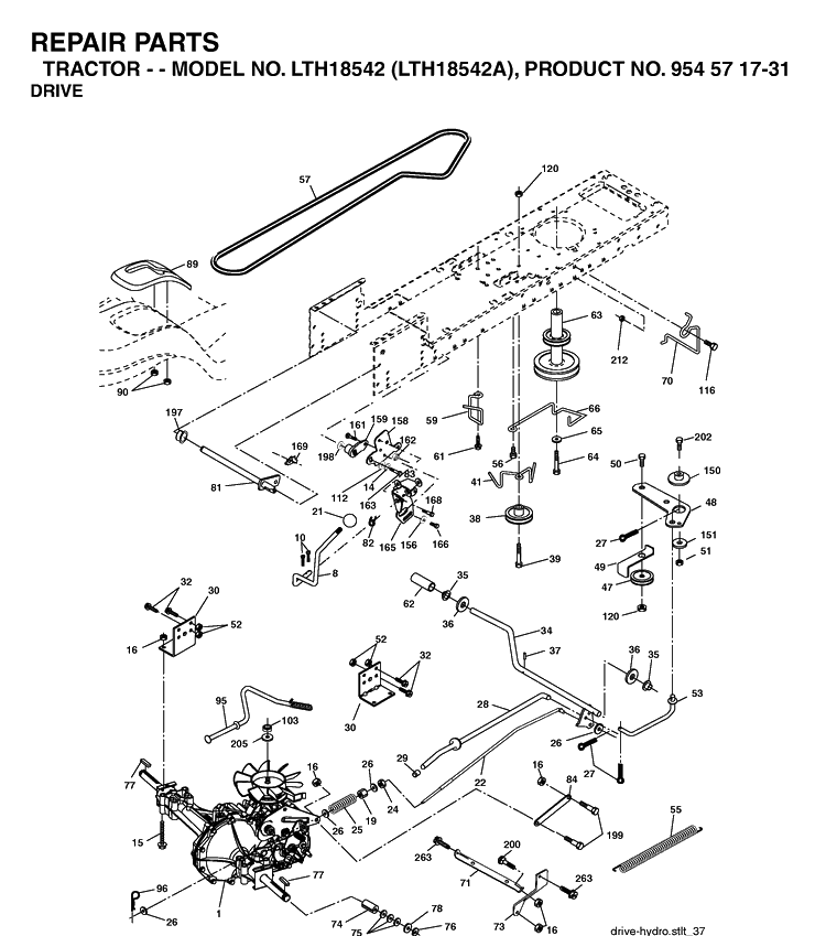Drive Diagram and Parts List for LTH18542-LTH18542A 2003-11 Husqvarna Lawn Tractor