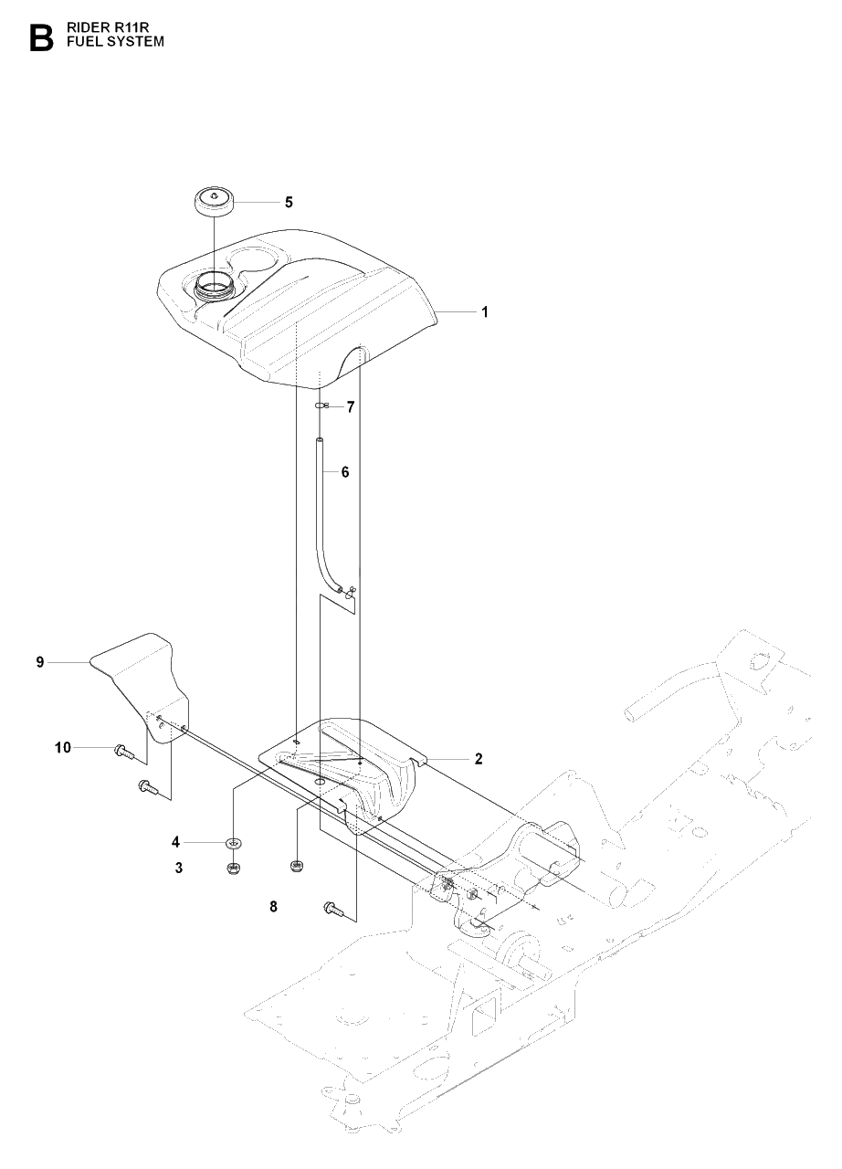 Fuel System Diagram and Parts List for R11R (966830401)(2009-04) Husqvarna Lawn Tractor