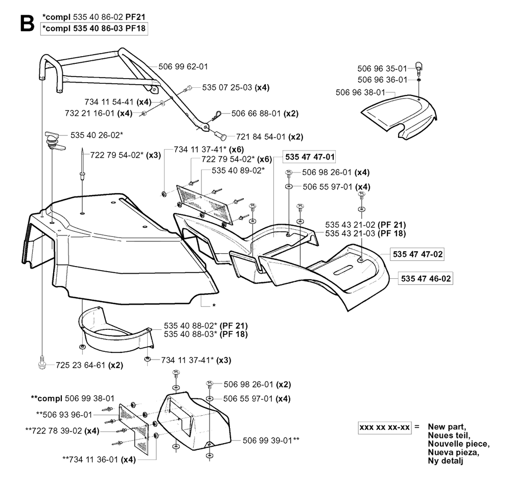 Hood Diagram and Parts List for PF18 (953522401)(2004-06) Husqvarna Lawn Tractor