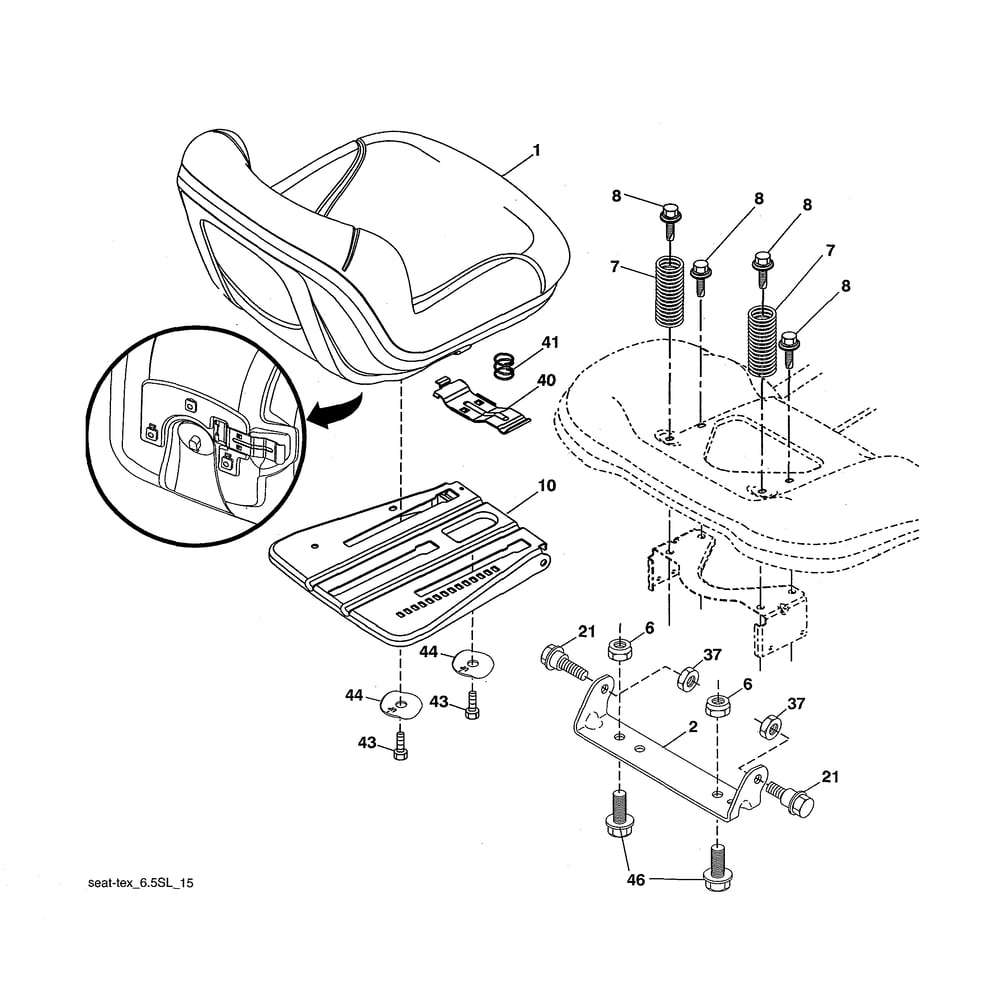 Seat Assembly Diagram and Parts List for YTH22V46-96043027100  Husqvarna Lawn Tractor