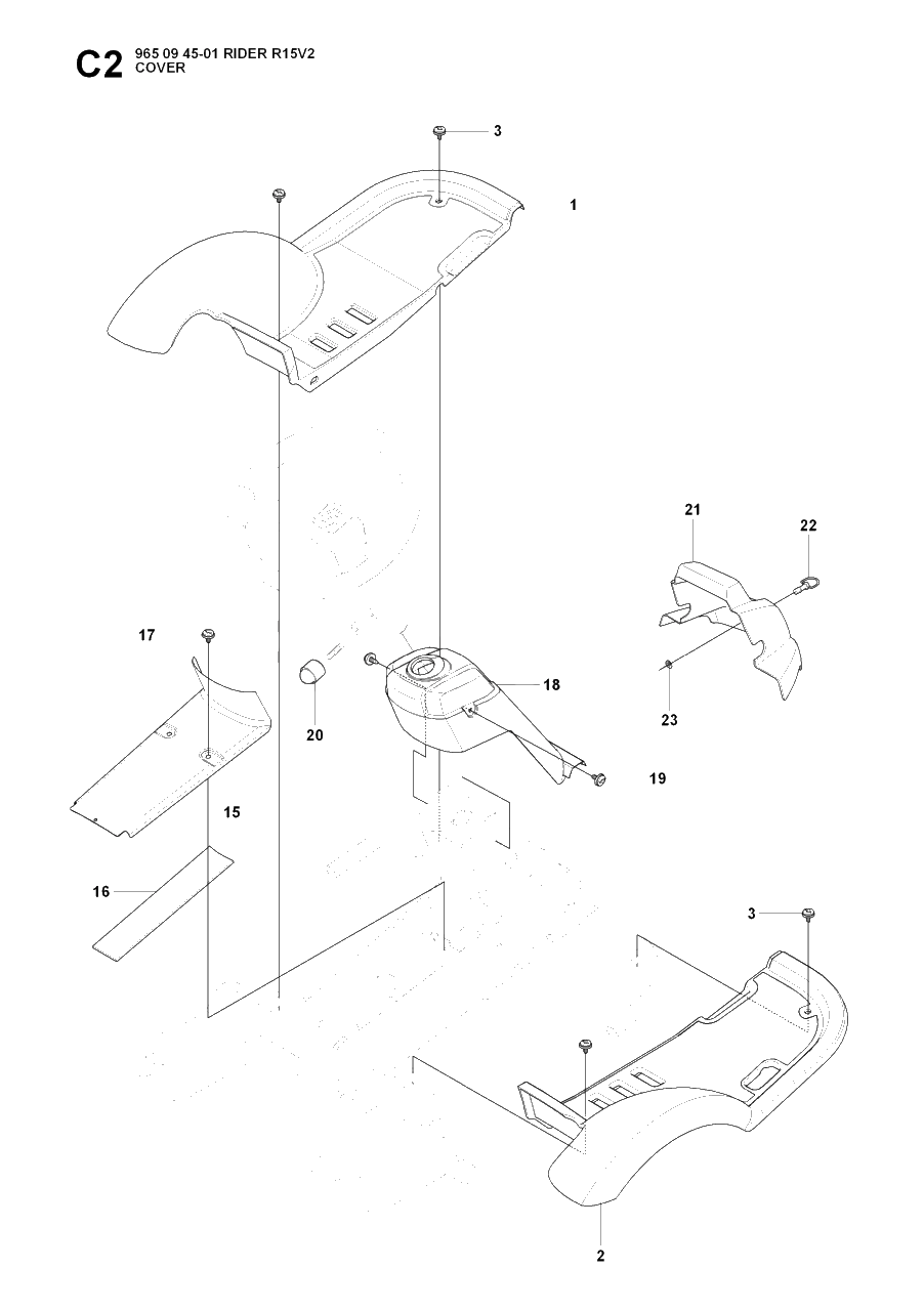Cover 2 Diagram and Parts List for R15-V2 (965094501)(2007-01) Husqvarna Lawn Tractor