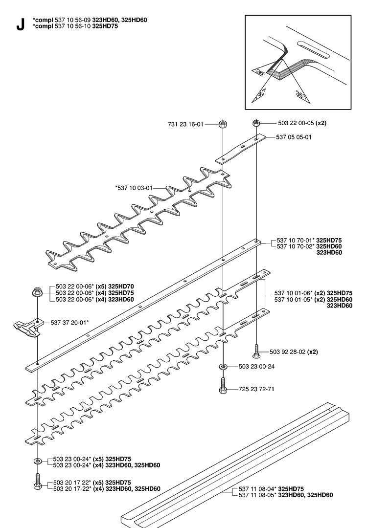 Cutting Equipment Diagram and Parts List for 323HD60 20062300001-20081400000 Husqvarna Hedge Trimmer