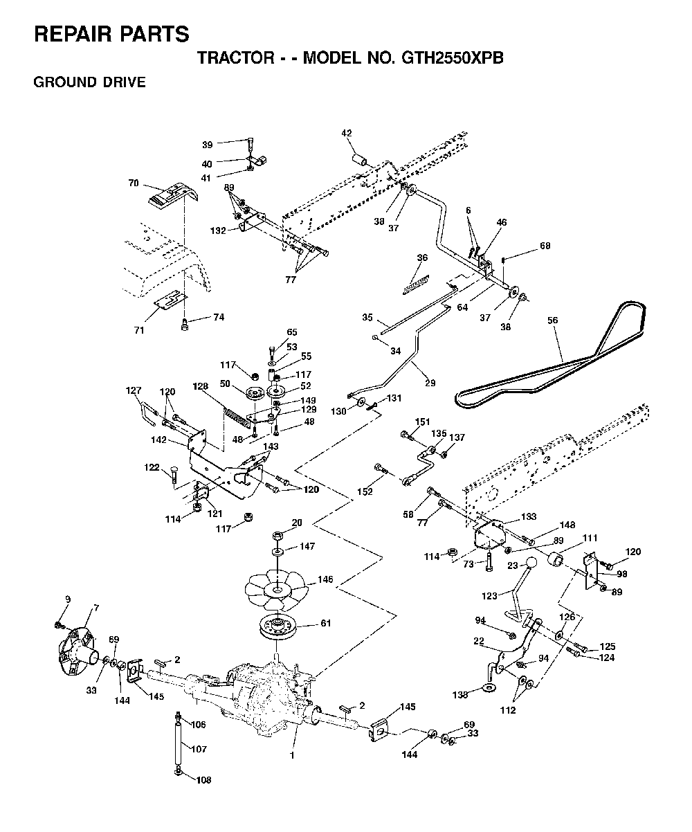 Drive Diagram and Parts List for GTH2550XPB (954567116)(2001-02) Husqvarna Lawn Tractor