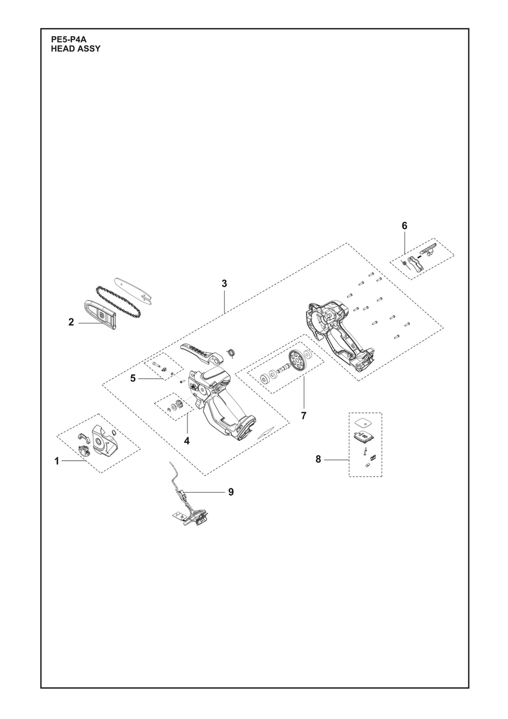 Head Assembly Diagram and Parts List for PE5-P4A  Husqvarna Pole Saw