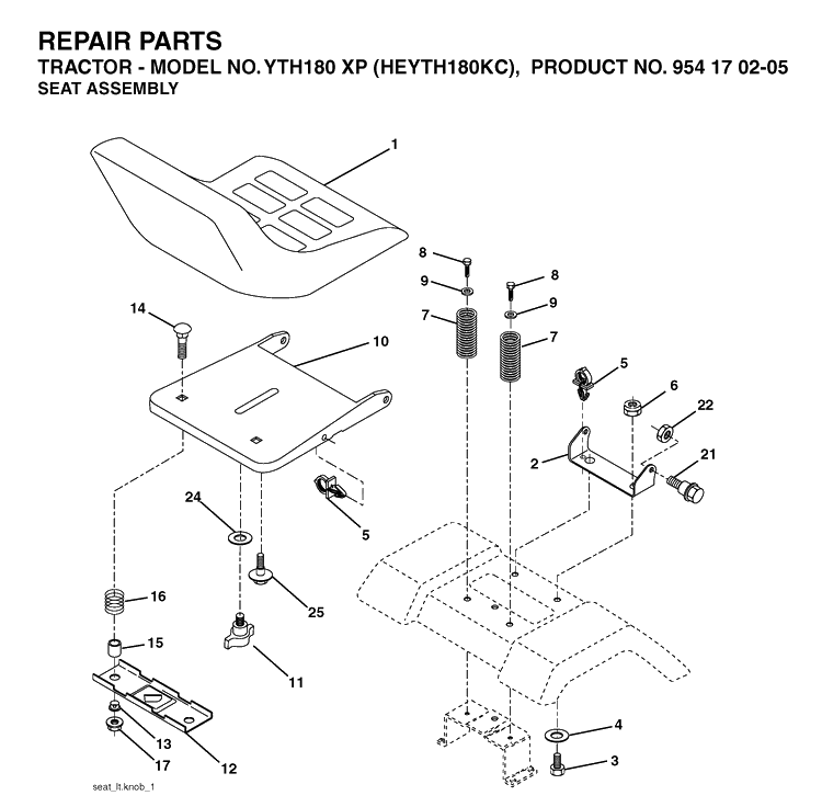 Seat Diagram and Parts List for YTH180XP (HEYTH180KC)(2004-06) Husqvarna Lawn Tractor