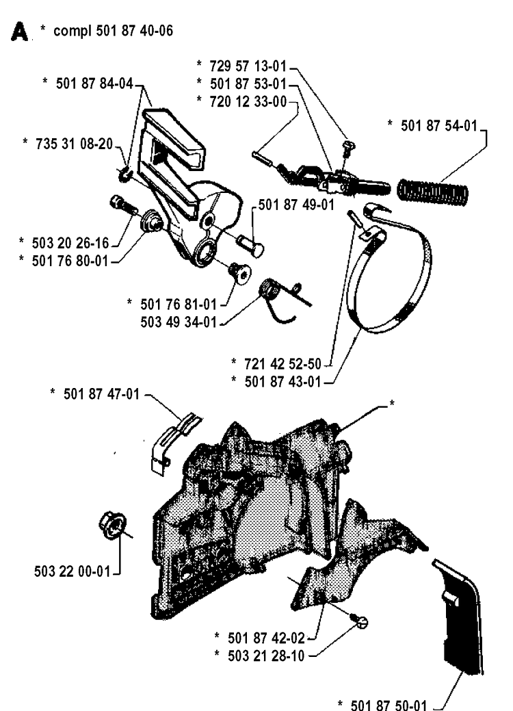 Chain Brake Diagram and Parts List for 254 19942300001-19960100000 Husqvarna Chainsaw