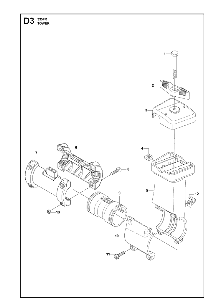 Tower 2 Diagram and Parts List for 335FR  Husqvarna Brush Cutter