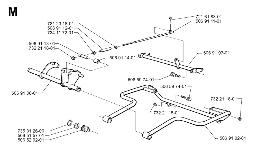 Frame Diagram and Parts List for R13 1998-09 Husqvarna Lawn Tractor