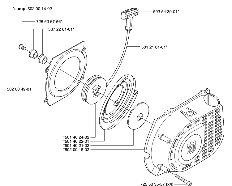 Starter Diagram and Parts List for 265RXEPA 2002-08 Husqvarna Brush Cutter