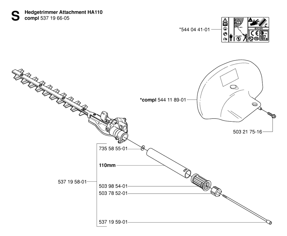 Attachments Diagram and Parts List for 325HDA55X 20053600001 - 20054000000 Husqvarna Hedge Trimmer