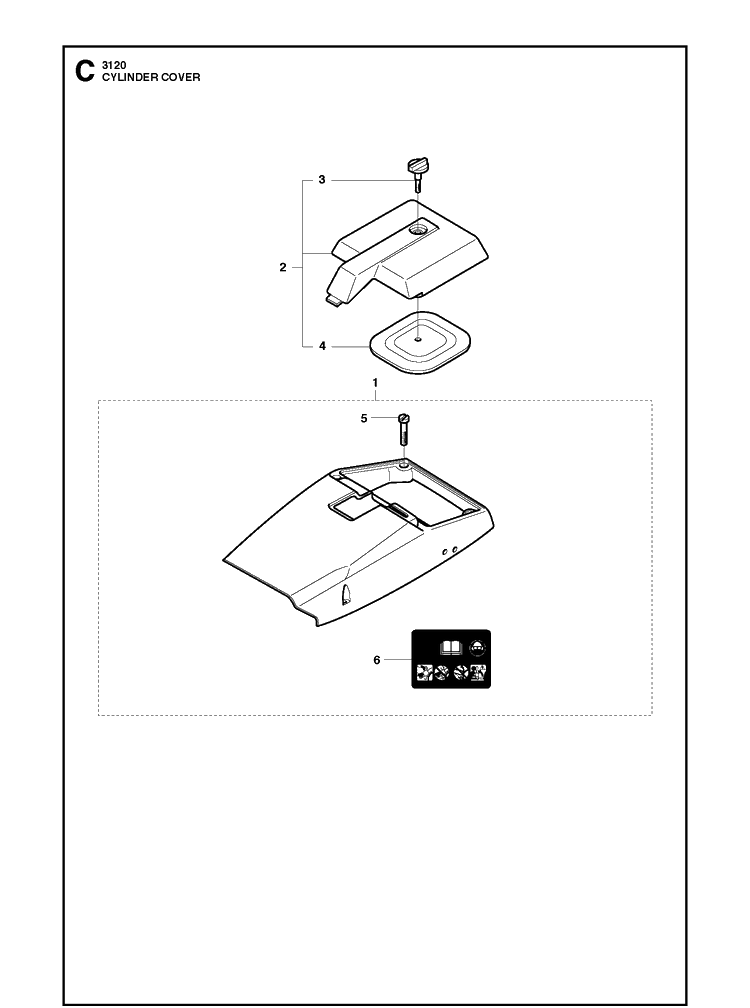 Cylinder Cover Diagram and Parts List for 3120XP-3120XPEPA 20162700001-20180900000 Husqvarna Chainsaw