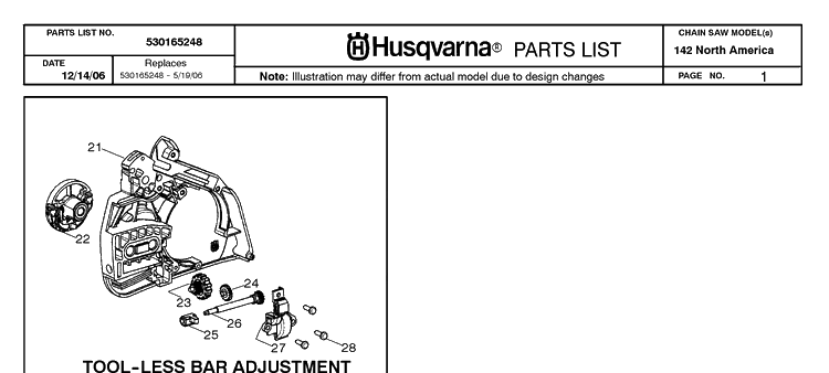 Clutch Cover Diagram and Parts List for 142 20064900001-20070100000 Husqvarna Chainsaw