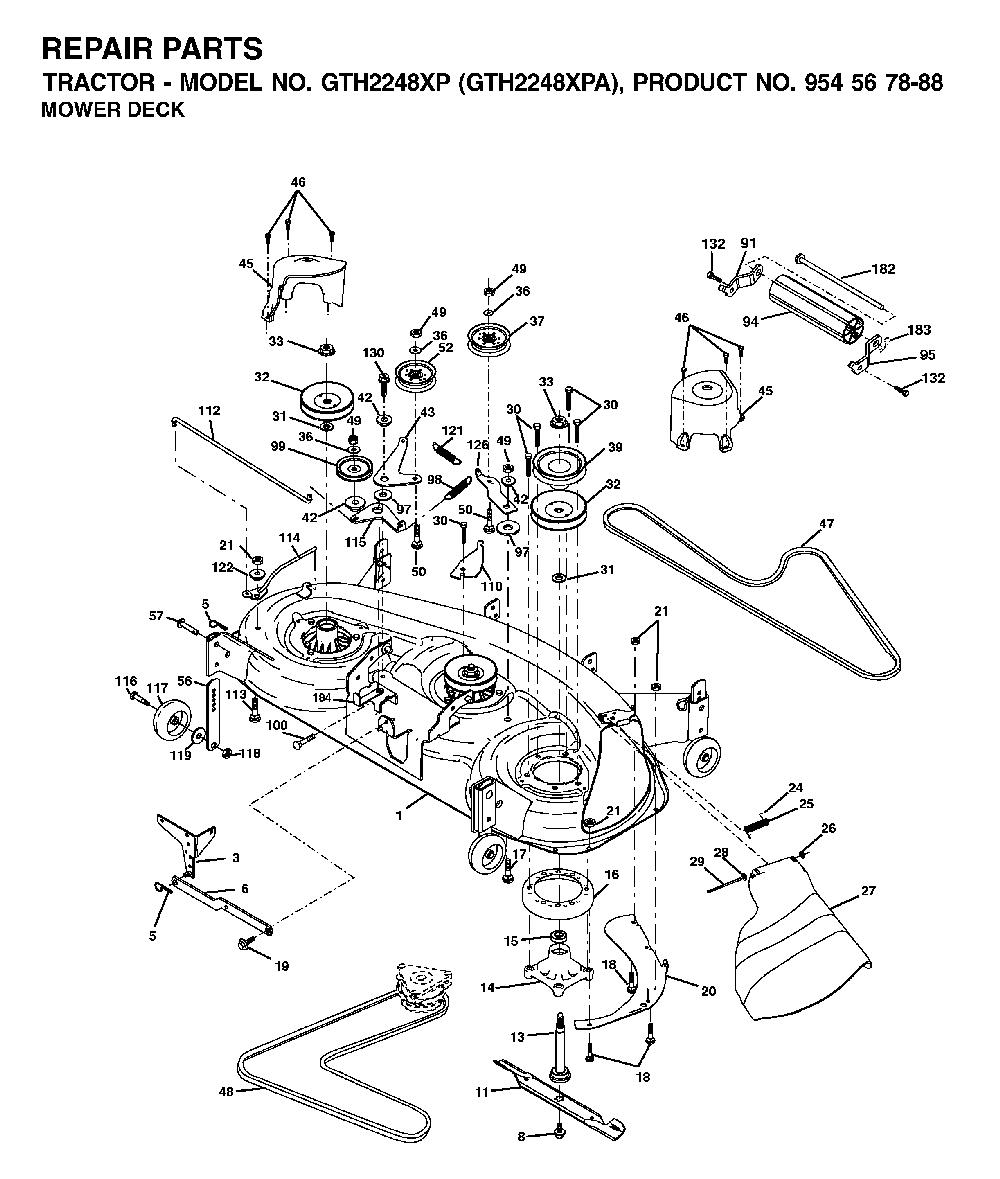 Mower Deck / Cutting Deck Diagram and Parts List for GTH2248XP (GTH2248 XPA, 954567888)(2002-01) Husqvarna Lawn Tractor