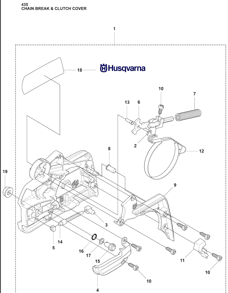 Chain Break And Clutch Cover Diagram and Parts List for 435 2009-02 Husqvarna Chainsaw