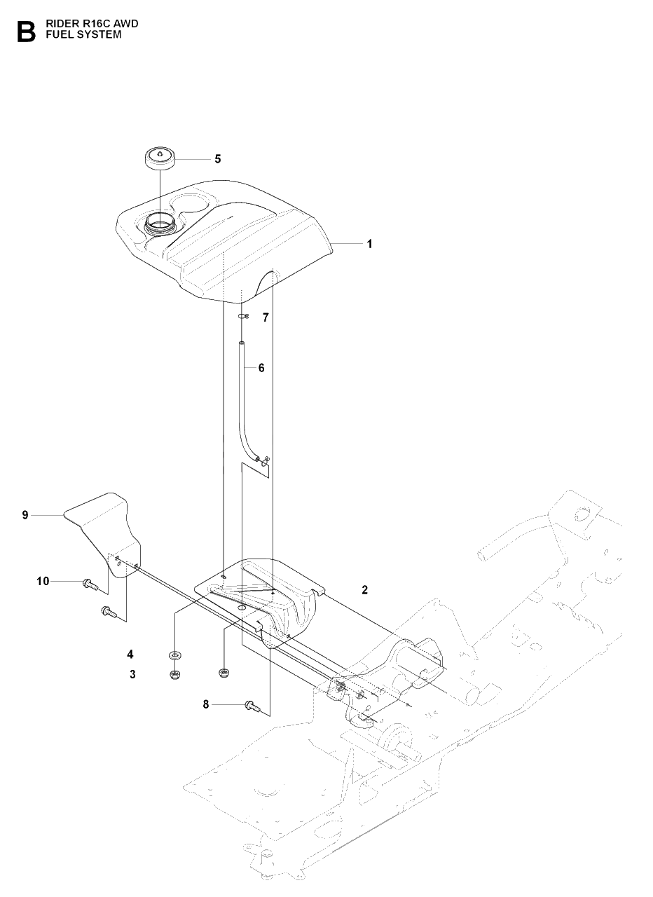 Fuel System Diagram and Parts List for R16CAWD (966830301)(2009-04) Husqvarna Lawn Tractor