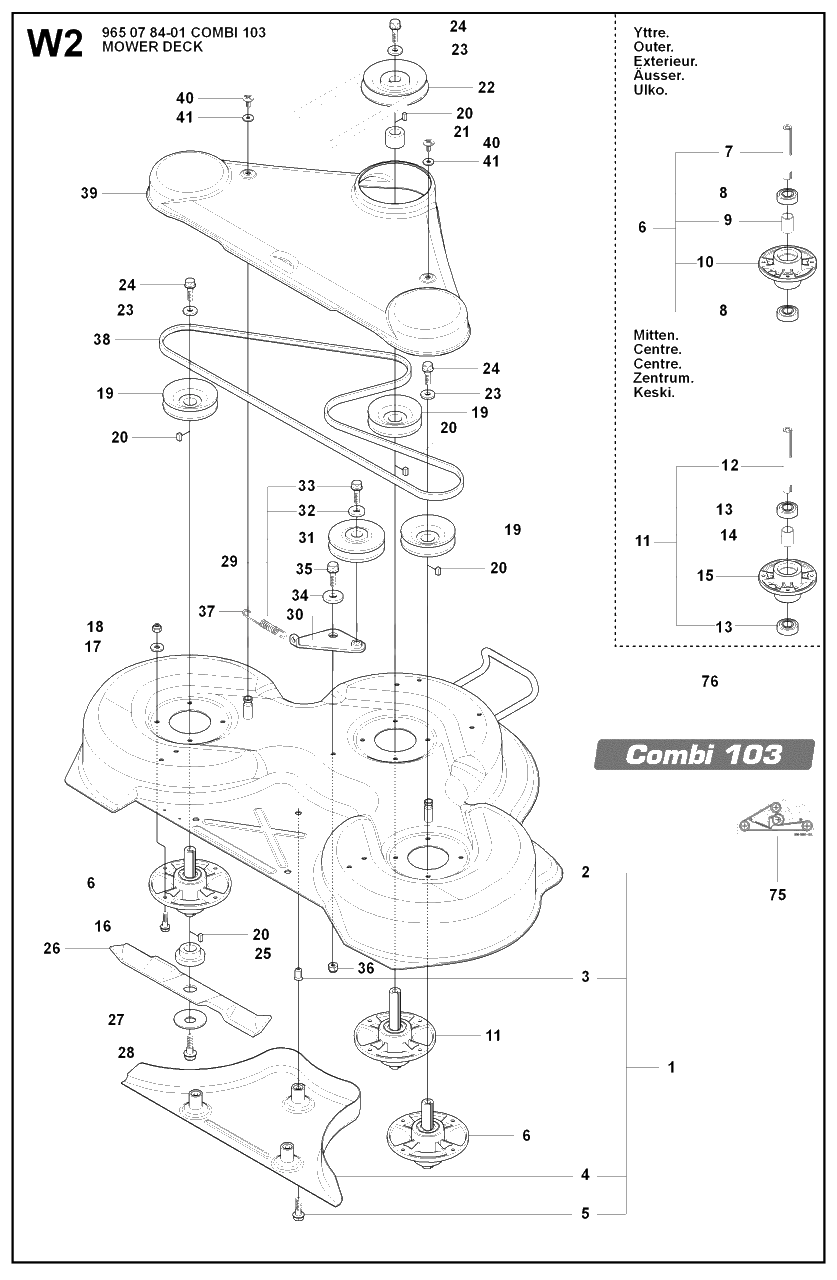 103cm Cutting Deck 2 Diagram and Parts List for R155AWD (965178701)(2007-03) Husqvarna Lawn Tractor