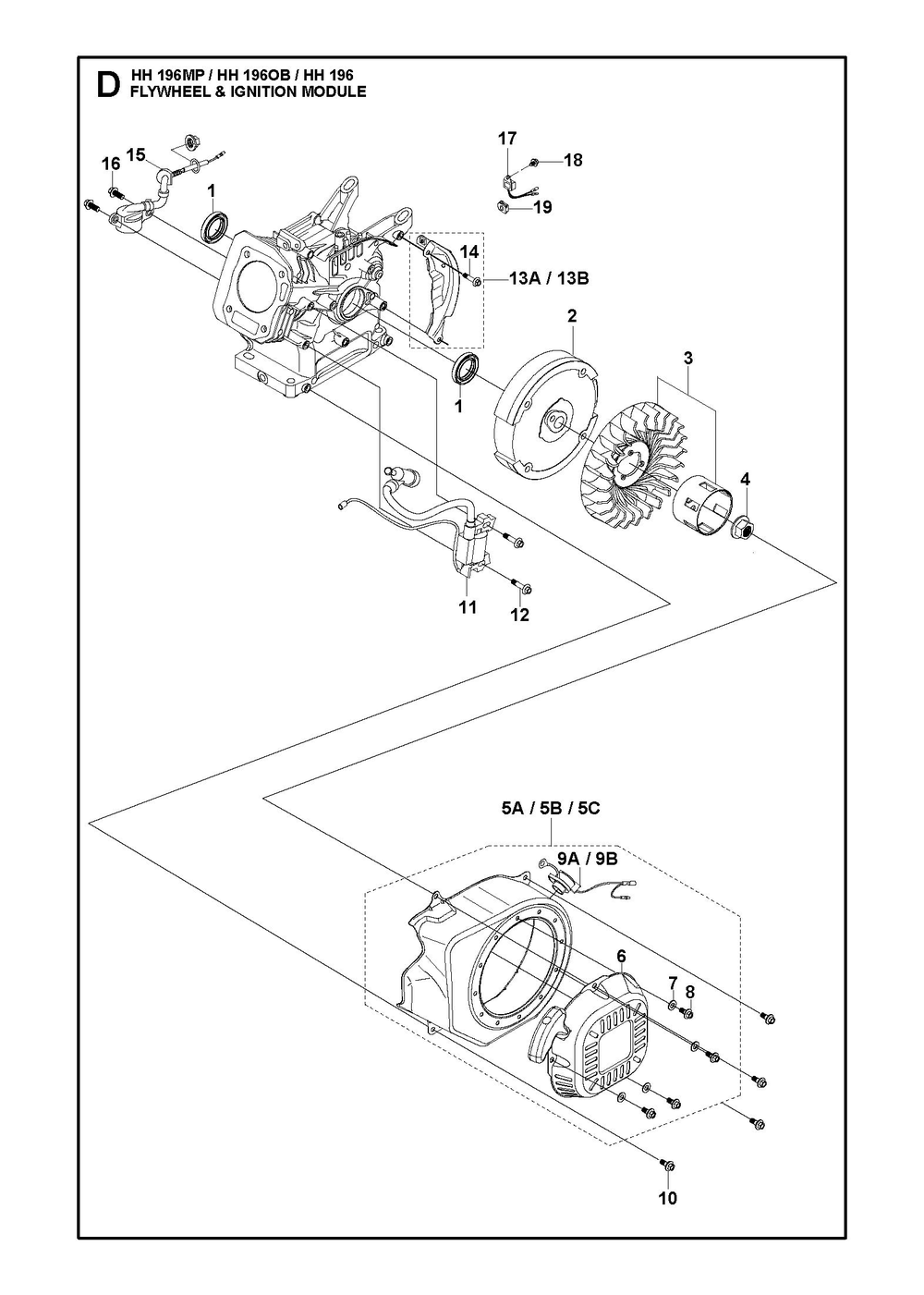 Flywheel And Ignition Assembly Diagram and Parts List for HH196 MP-OB Husqvarna Engine