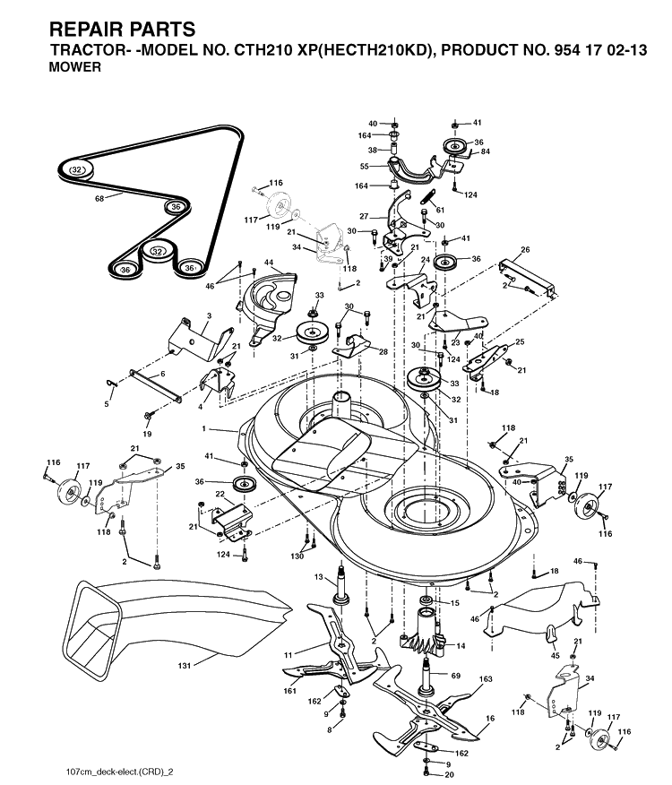 Mower Deck / Cutting Deck Diagram and Parts List for CTH210XP (HECTH210KD)(2004-06) Husqvarna Lawn Tractor