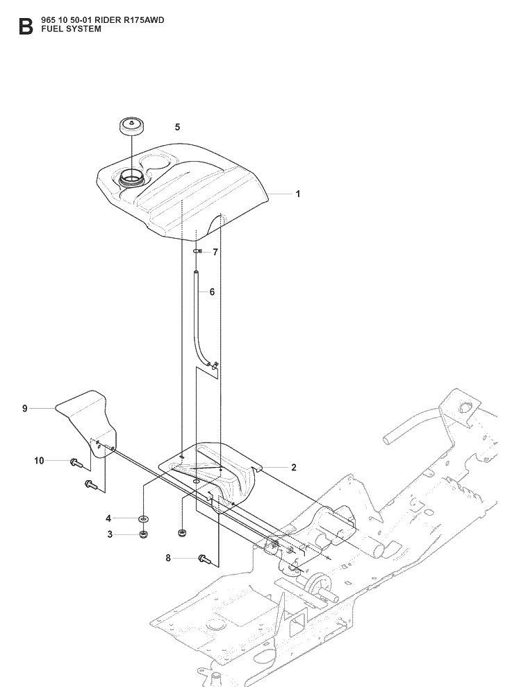 Fuel System Diagram and Parts List for RIDER175AWD (965105001)(2008-06) Husqvarna Lawn Mower