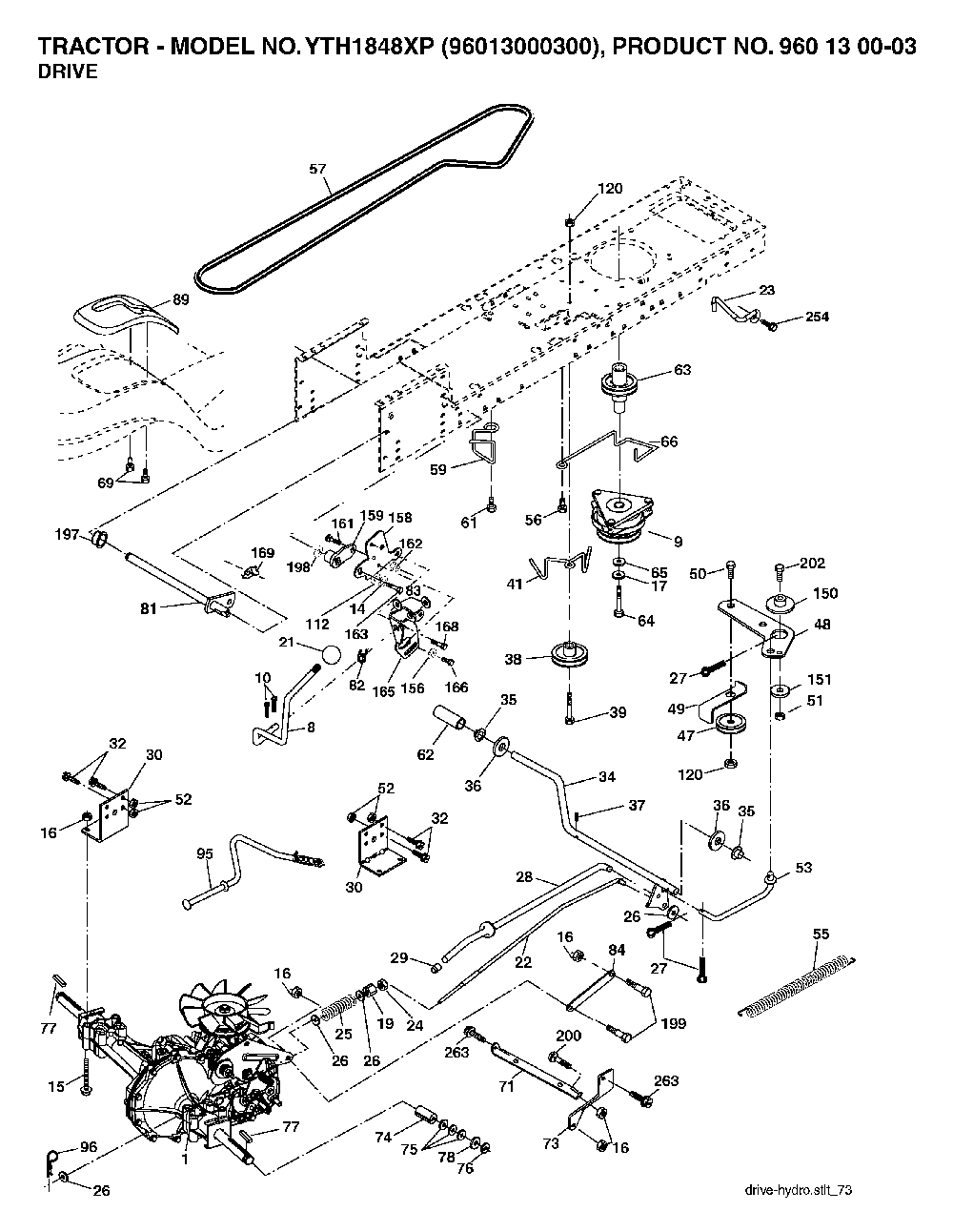 Drive Diagram and Parts List for YTH1848XP96013000300 2005-10 Husqvarna Lawn Tractor