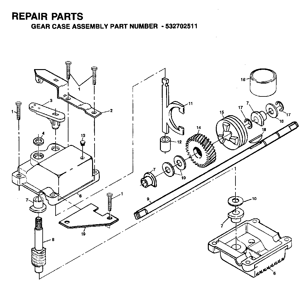 Gear Case Diagram and Parts List for 56SF (H56SFH)(1996-02) Husqvarna Lawn Mower