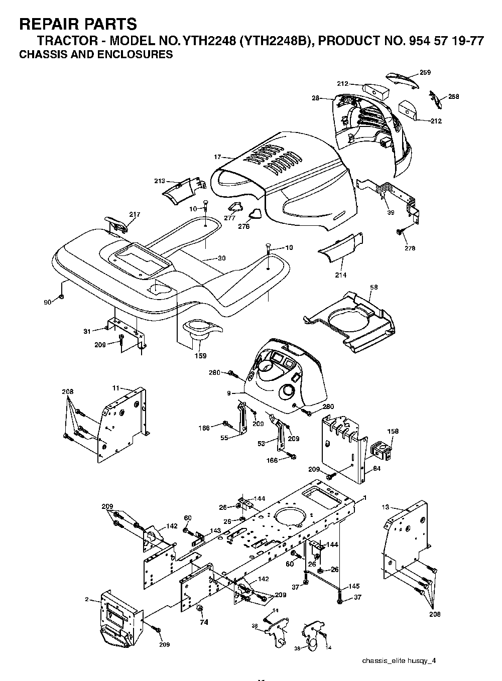 Chassis And Enclosures Diagram and Parts List for YTH2248B (954571977)(2004-06) Husqvarna Lawn Tractor
