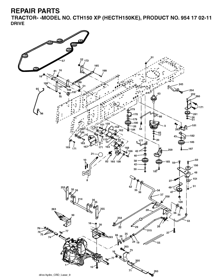 Drive Diagram and Parts List for CTH150XP (HECTH150KE)(2004-06) Husqvarna Lawn Tractor