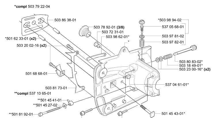 Crankcase Diagram and Parts List for 338XPT 2006-01 Husqvarna Chainsaw