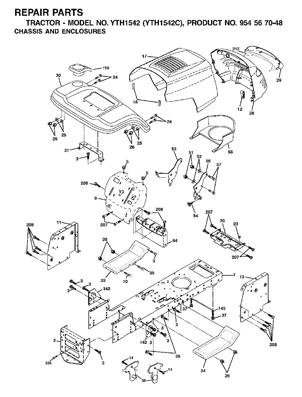 Chassis And Enclosures Diagram and Parts List for YTH1542C (954567048)(2001-04) Husqvarna Lawn Tractor