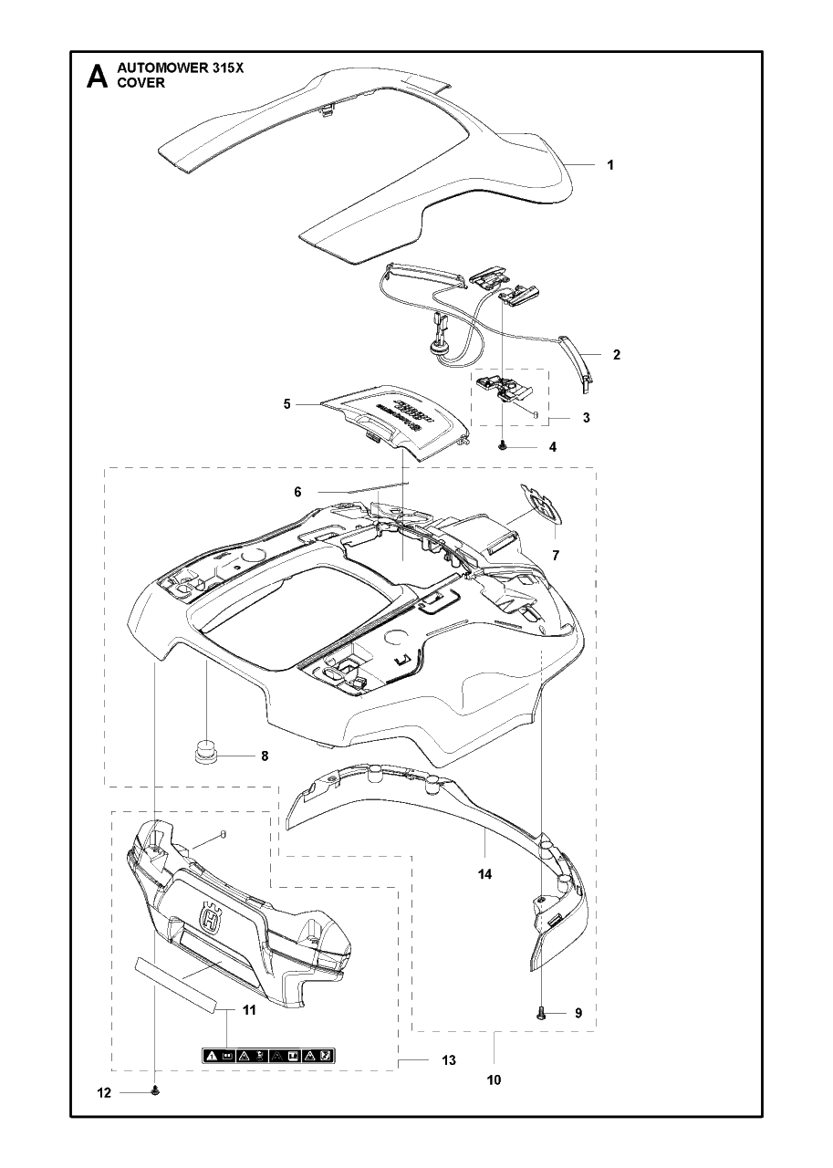 Cover Diagram and Parts List for 315X 2018 Husqvarna Lawn Mower