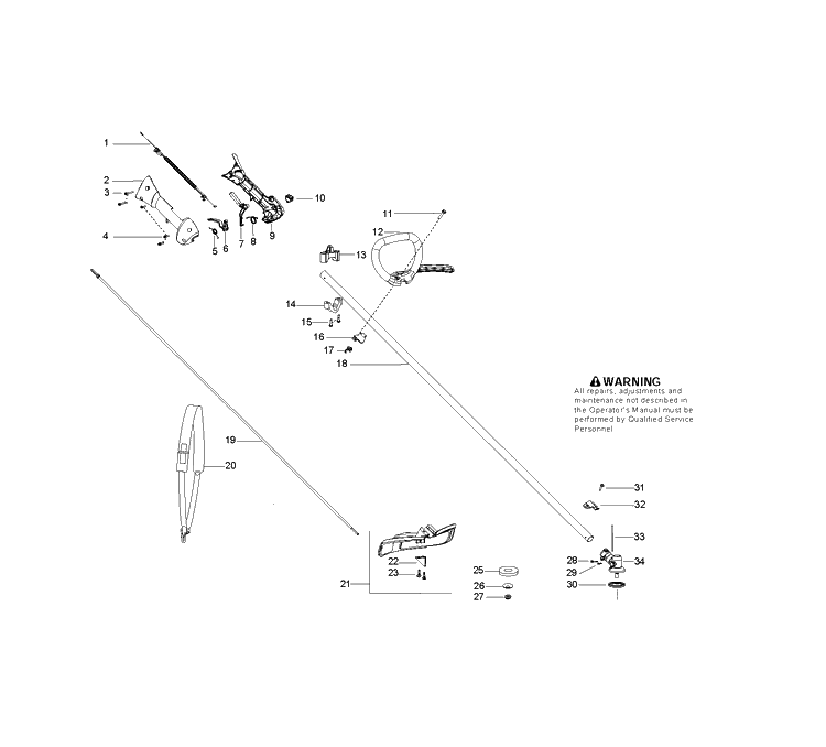 Shaft And Handle Diagram and Parts List for 125RJ (545103435)(20103100001-Current) Husqvarna Brush Cutter