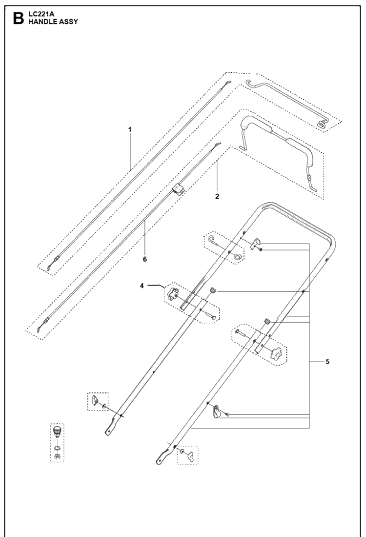 Handle Diagram and Parts List for LC221A  Husqvarna Lawn Mower