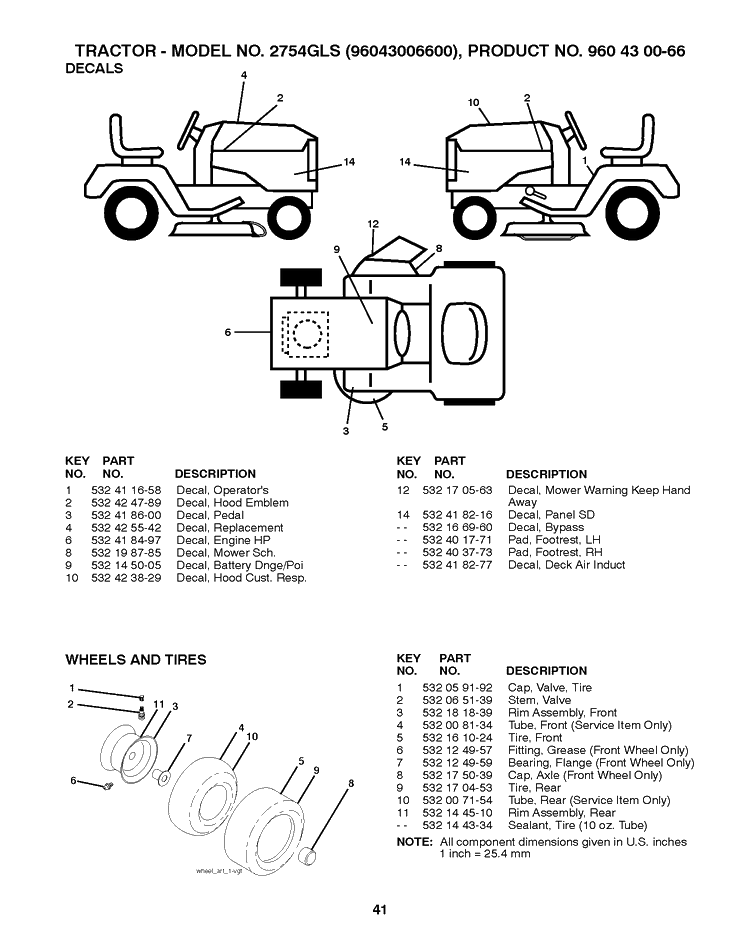 Decals Diagram and Parts List for 2754GLS (96043006600)(2008-12) Husqvarna Lawn Tractor