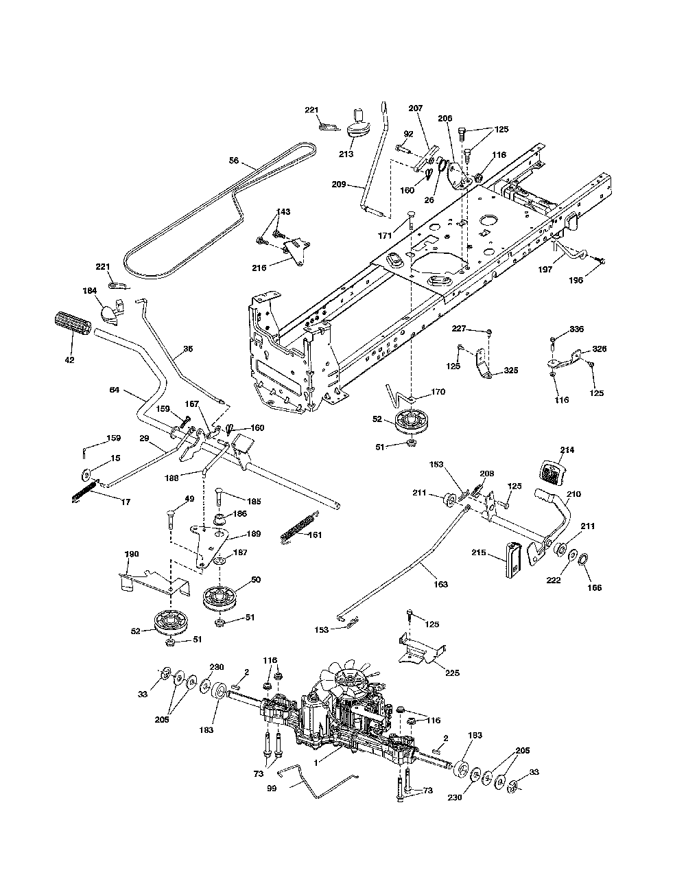 Drive Diagram and Parts List for YTH18K46-96043021800  Husqvarna Lawn Tractor
