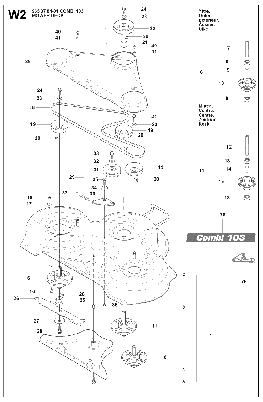 103cm Cutting Deck 3 Diagram and Parts List for R15-V2AWD (965094701)(2007-01) Husqvarna Lawn Tractor